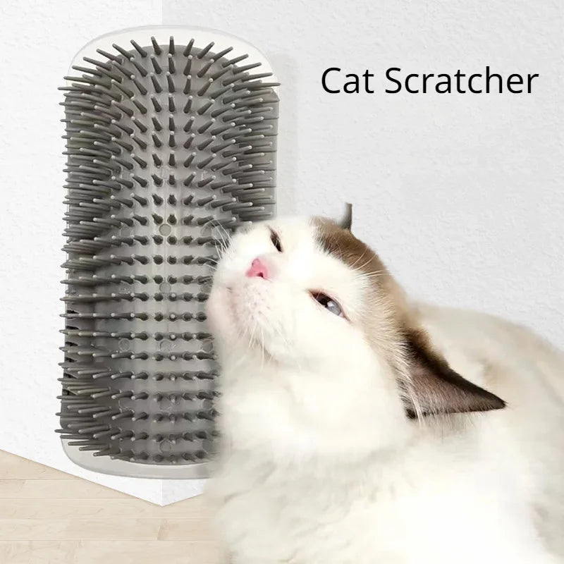 Cepillo de esquina para gatos, peine masajeador para gatos, arco rascador de plástico, peine para quitar el pelo, aseo con hierba gatera, suministros de autolimpieza para gatos