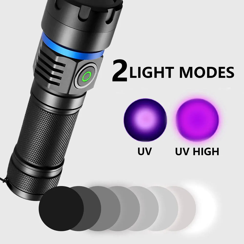 120W 6 * 4 core 365nm UV Flashlight Black Mirror 2-Mode Purple Light UV lamp Torch Pet Urine Stains bed bug Scorpions Detector