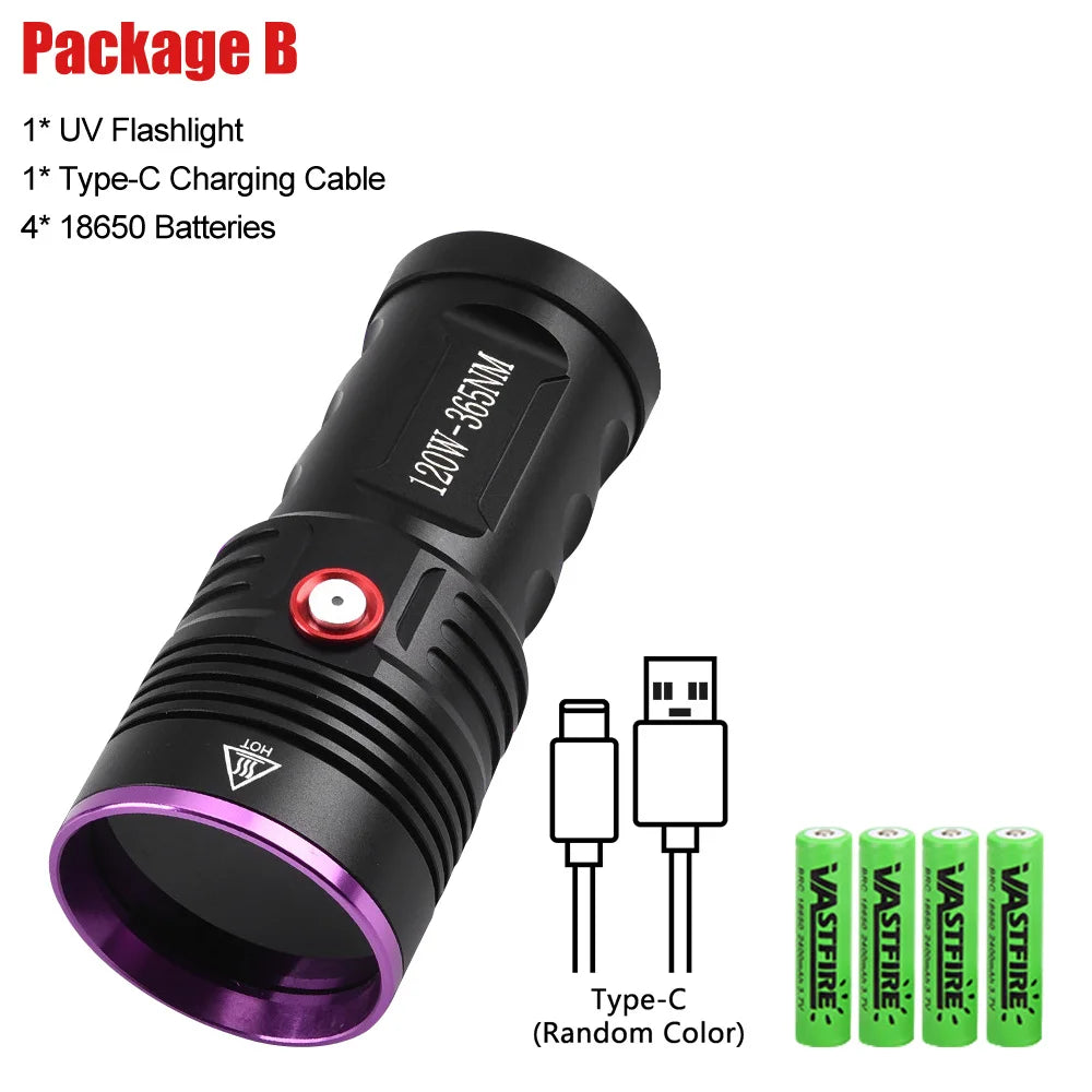 120W 6 * 4 core 365nm UV Flashlight Black Mirror 2-Mode Purple Light UV lamp Torch Pet Urine Stains bed bug Scorpions Detector