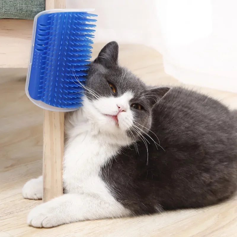 Cepillo de esquina para gatos, peine masajeador para gatos, arco rascador de plástico, peine para quitar el pelo, aseo con hierba gatera, suministros de autolimpieza para gatos