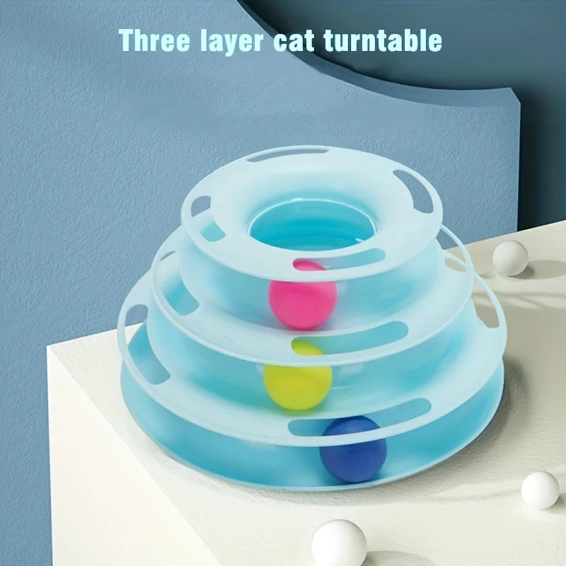 Torre de juguete interactiva de 3 capas para gatos con bolas de colores, ejercitador físico mental, divertido juego de rompecabezas para gatos activos.