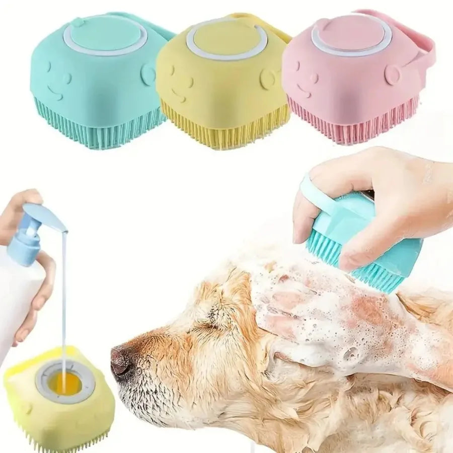 1 cepillo de baño suave para perros - Masaje suave con dispensador de champú - Cepillo de aseo para gatos eficiente para una limpieza eficaz de las patas