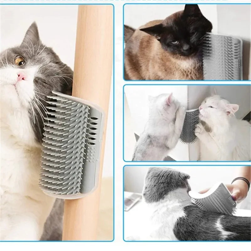 Cepillo de esquina para gatos, peine masajeador para gatos, arco rascador de plástico, peine para quitar el pelo, aseo con hierba gatera, suministros de autolimpieza para gatos