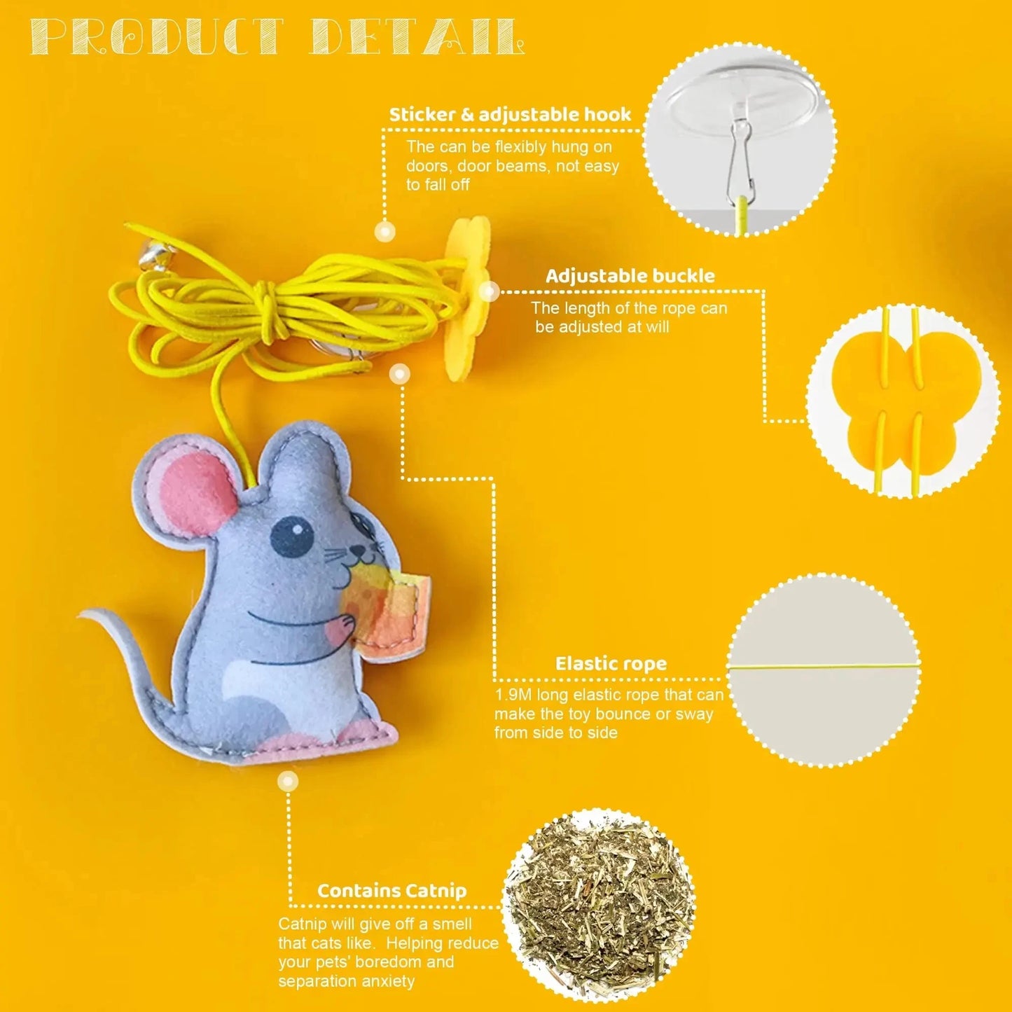 Juguete para gatos con forma de oruga y bola de plumas, juguete para mascotas, cuerda retráctil colgante con sonido.