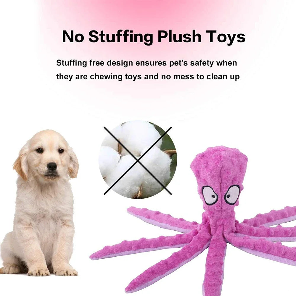 Juguetes vocales para perros, pulpo de peluche suave sin relleno, juguetes educativos para la dentición de cachorros, suministros para mascotas para perros pequeños y medianos.