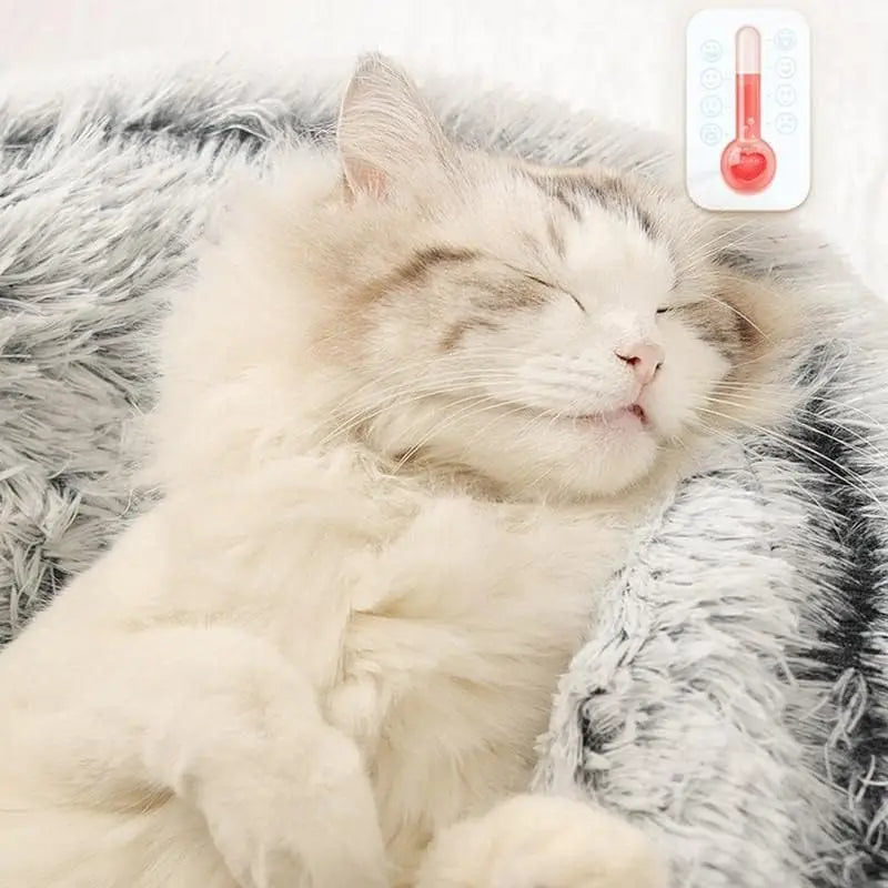 Soft Plush Pet Bed Round Semi Closed Cat Bed Shell Type Pet Mattress Warm Cat Dog 2 in 1 Sleeping Nest Cave for Small Dogs