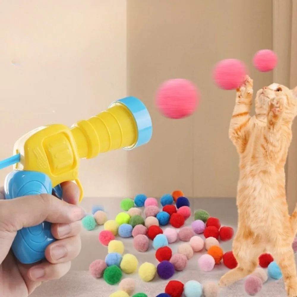 Cat Plush Ball Shooting Gun Kitten Creative Shooting Gun Games Stretch Plush Ball Toy Cat Self Hi Silent Ball Toy Pet Supplies