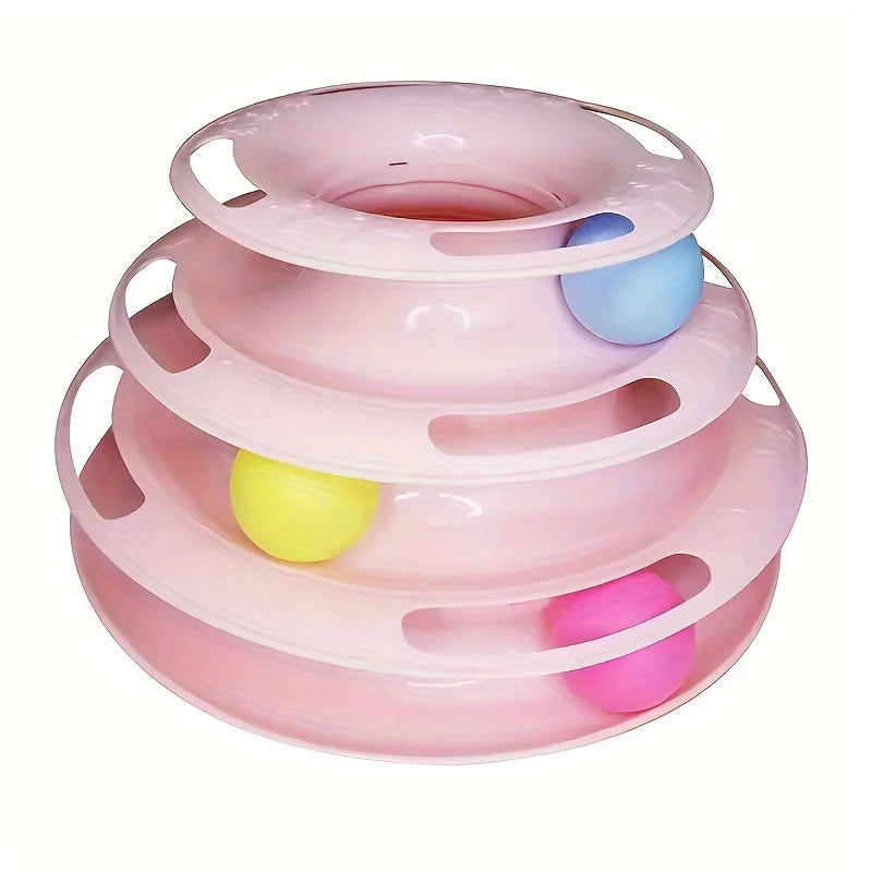 Torre de juguete interactiva de 3 capas para gatos con bolas de colores, ejercitador físico mental, divertido juego de rompecabezas para gatos activos.