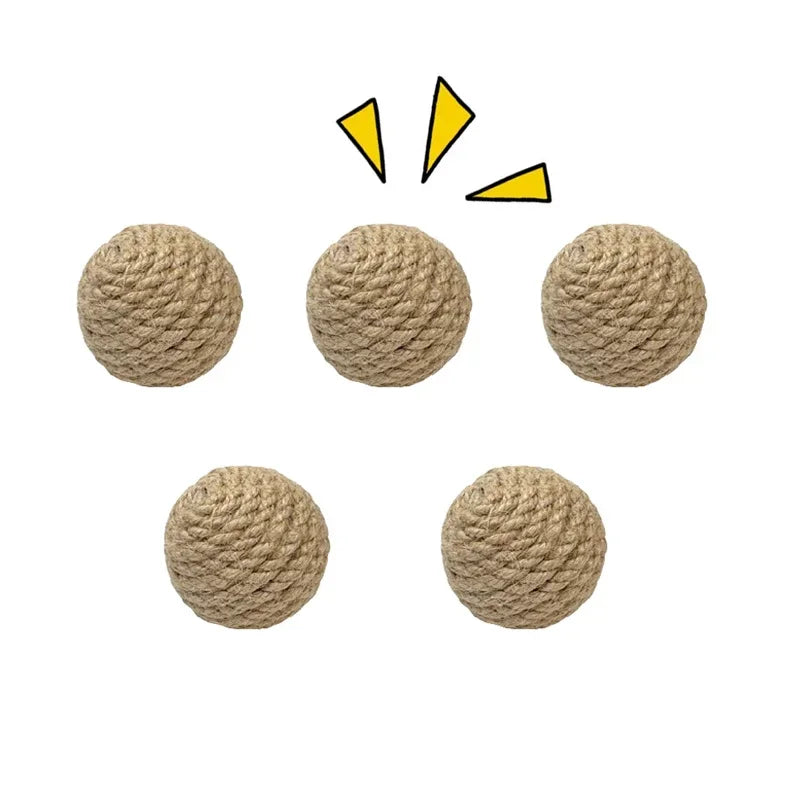 10pcs Solid Colored Sisal Ball Cat Teasing Toy Ball Self Hi Grinding Teeth Durable Cat Teasing Stick Cat Making Sound Bell Ball