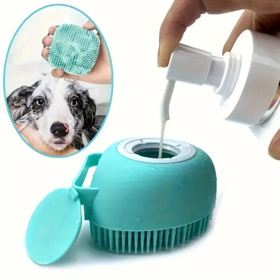 1 cepillo de baño suave para perros - Masaje suave con dispensador de champú - Cepillo de aseo para gatos eficiente para una limpieza eficaz de las patas
