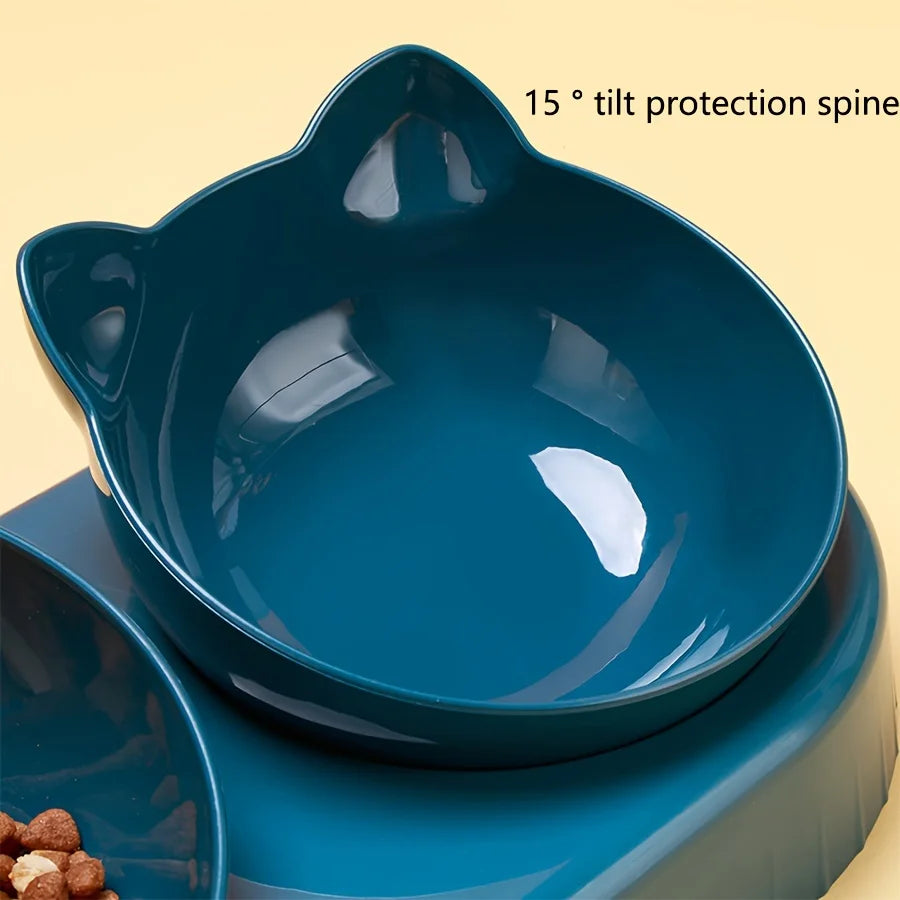 1 cuenco para mascotas con comedero de agua, 3 en 1, con diseño de orejas, inclinable, con botella de agua por gravedad para proteger el cuello.