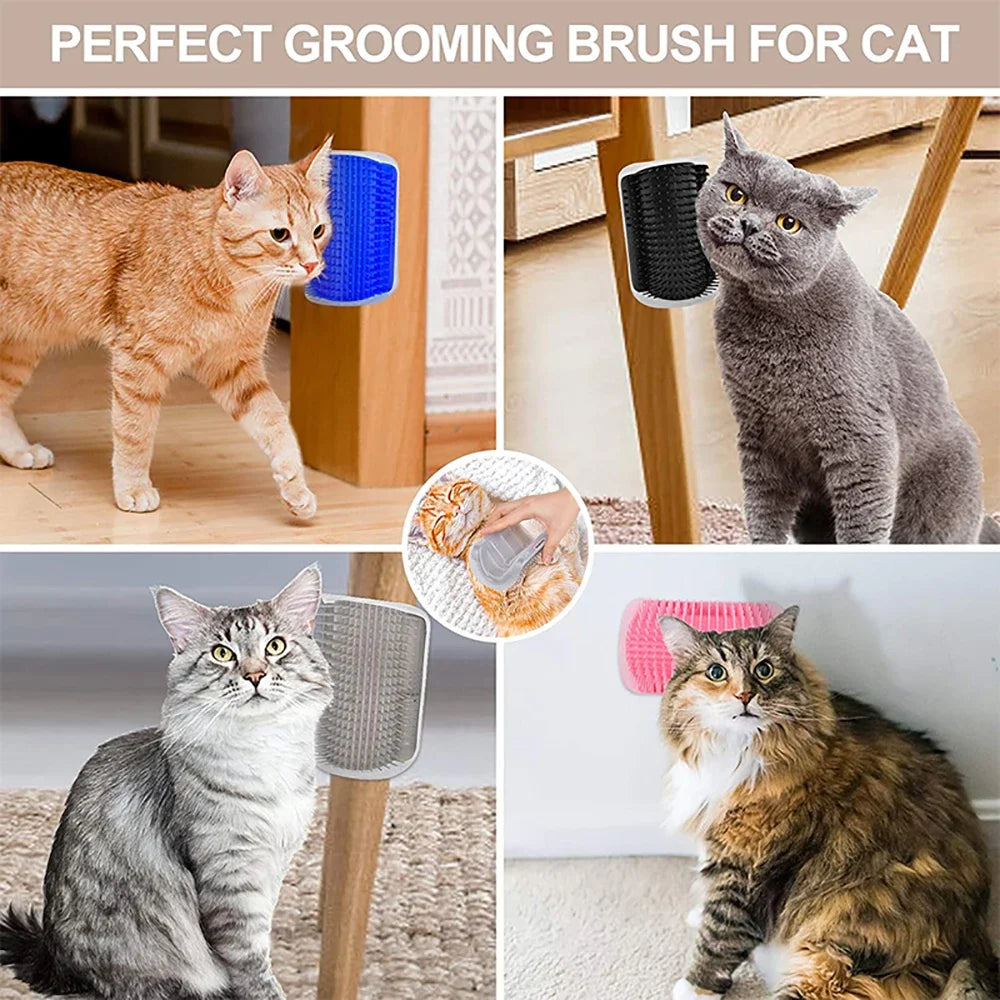 Cepillo de esquina para gatos, peine masajeador para gatos, arco rascador de plástico, peine para quitar el pelo, aseo con hierba gatera, suministros de autolimpieza para gatos