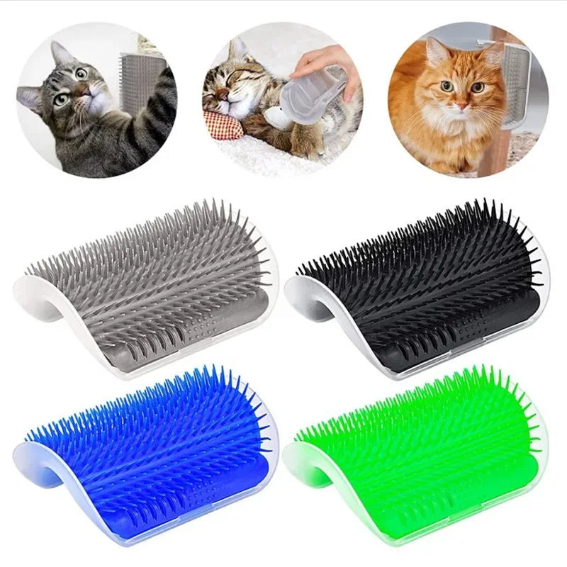 Cepillo de esquina para gatos, peine masajeador para gatos, arco rascador de plástico, peine para quitar el pelo, aseo con hierba gatera, suministros de autolimpieza para gatos
