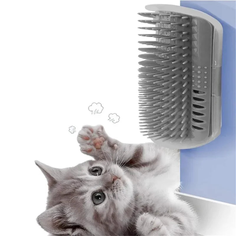 Cepillo de esquina para gatos, peine masajeador para gatos, arco rascador de plástico, peine para quitar el pelo, aseo con hierba gatera, suministros de autolimpieza para gatos