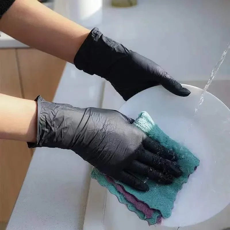 20/100Pc Housework Strong Black Disposable Nitrile Gloves PVC Latex Free AntiStatic Garden Pet Care Tattoo Work Oil-proof Gloves