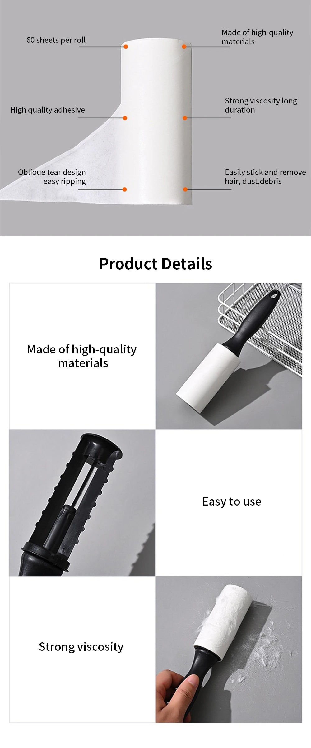 Sticky Lint Roller for Pet Hair Extra-Sticky Lint Roller for Dog Cat Hair Removal Clothes Furniture Cleaning Household Accessory