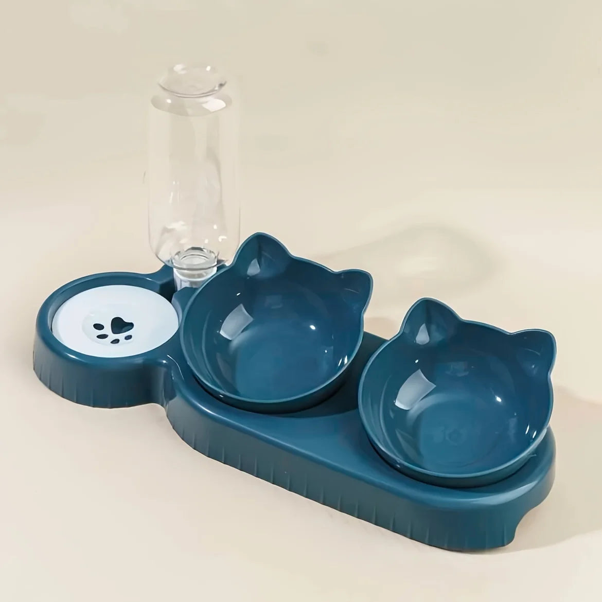 1 cuenco para mascotas con comedero de agua, 3 en 1, con diseño de orejas, inclinable, con botella de agua por gravedad para proteger el cuello.