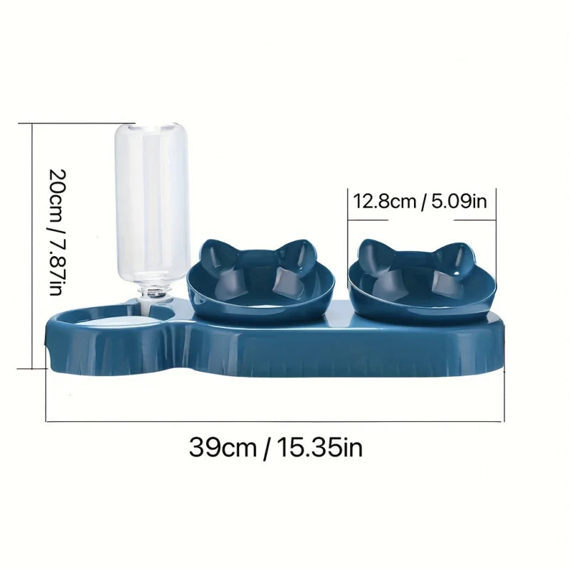 1 cuenco para mascotas con comedero de agua, 3 en 1, con diseño de orejas, inclinable, con botella de agua por gravedad para proteger el cuello.