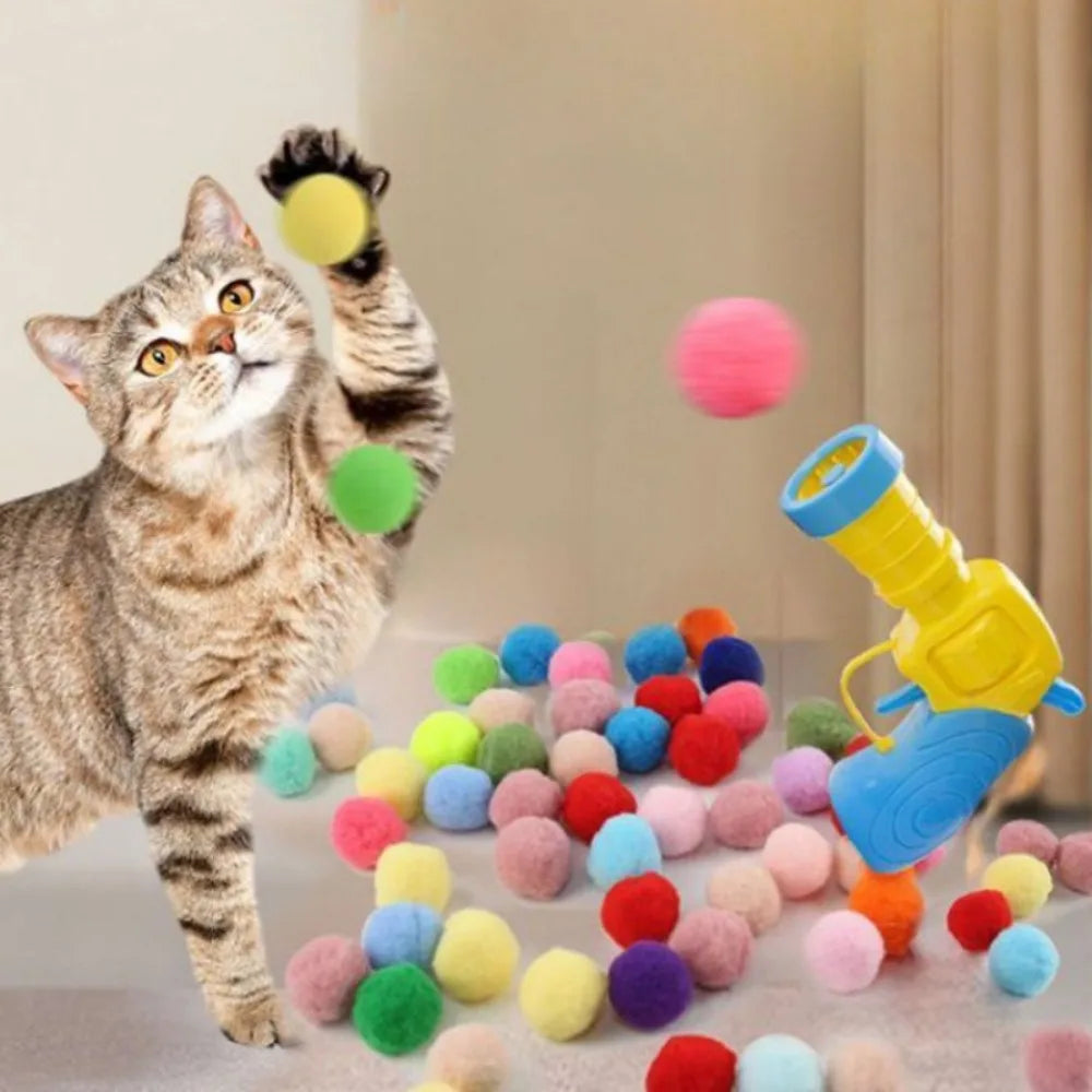 Cat Plush Ball Shooting Gun Kitten Creative Shooting Gun Games Stretch Plush Ball Toy Cat Self Hi Silent Ball Toy Pet Supplies
