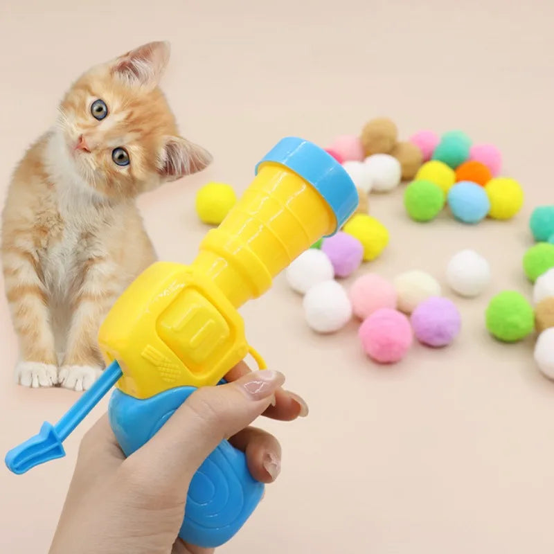 Cat Plush Ball Shooting Gun Kitten Creative Shooting Gun Games Stretch Plush Ball Toy Cat Self Hi Silent Ball Toy Pet Supplies