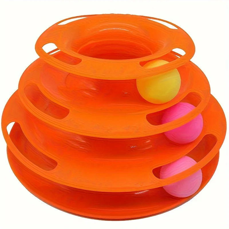 Torre de juguete interactiva de 3 capas para gatos con bolas de colores, ejercitador físico mental, divertido juego de rompecabezas para gatos activos.