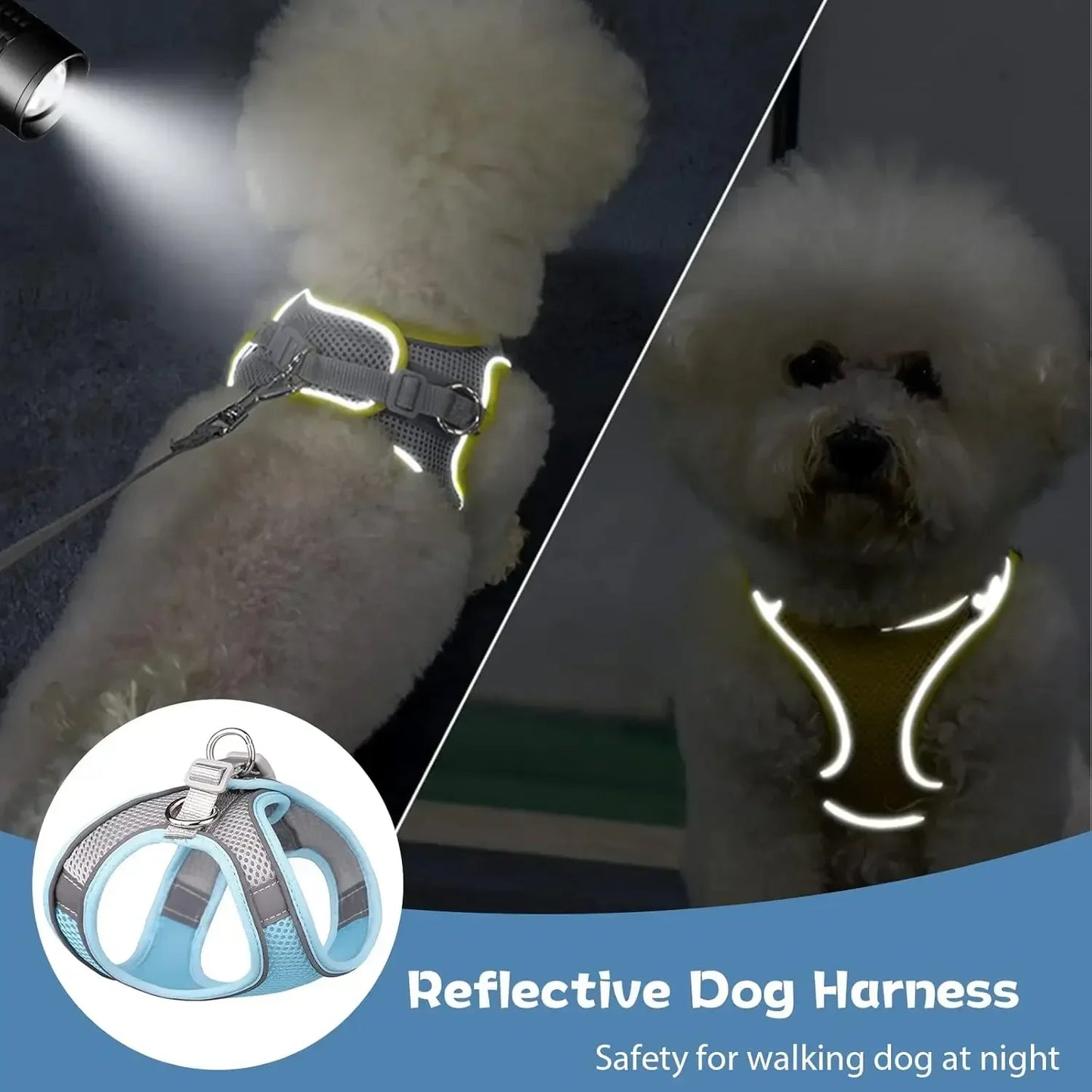 Arnés y correa a prueba de fugas para perros pequeños, gatos, cachorros, chaleco reflectante, correa para caminar, suministros para mascotas.
