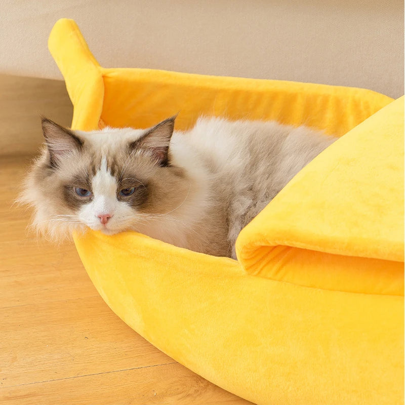 Nido de gato tipo plátano, divertido, lindo, acogedor, cálido, duradero, con personalidad, casa para perro creativa, adecuada para chinchillas, ardillas y otros animales.