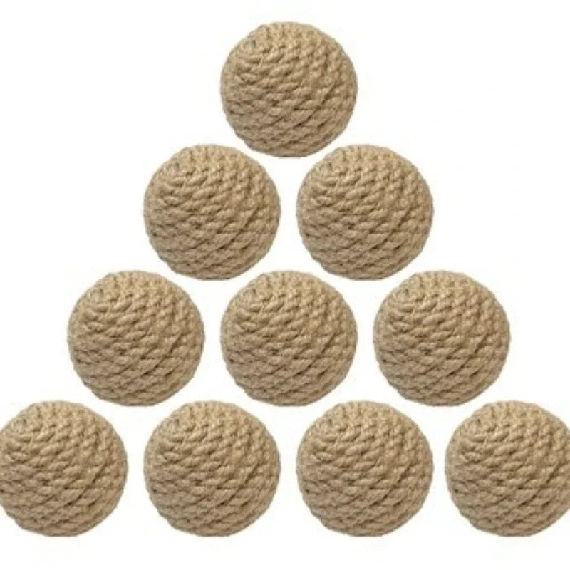 10pcs Solid Colored Sisal Ball Cat Teasing Toy Ball Self Hi Grinding Teeth Durable Cat Teasing Stick Cat Making Sound Bell Ball