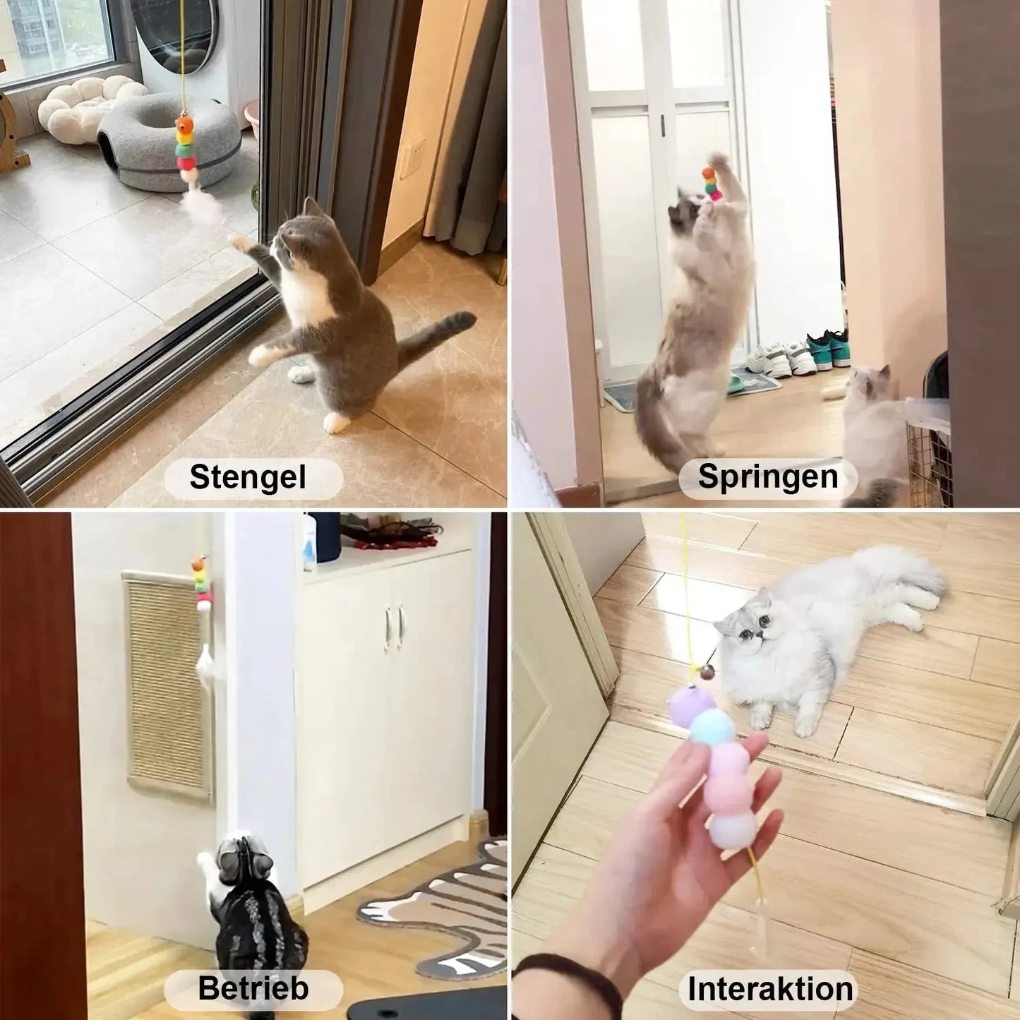 Juguete para gatos con forma de oruga y bola de plumas, juguete para mascotas, cuerda retráctil colgante con sonido.