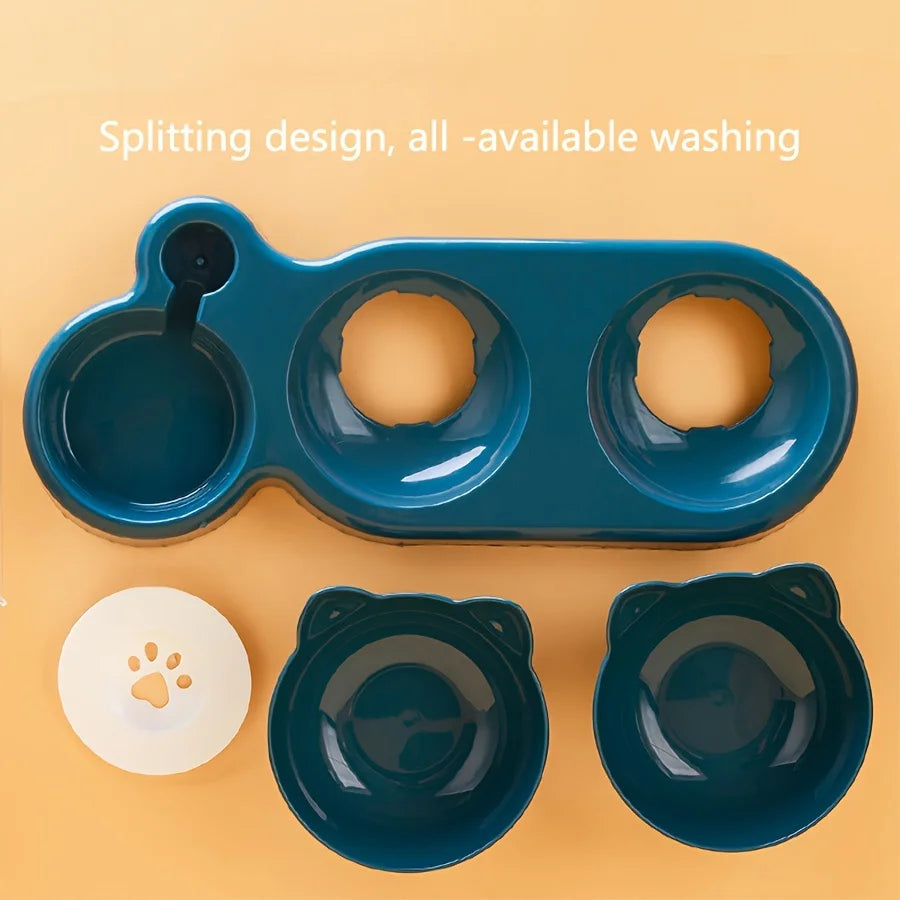 1 cuenco para mascotas con comedero de agua, 3 en 1, con diseño de orejas, inclinable, con botella de agua por gravedad para proteger el cuello.