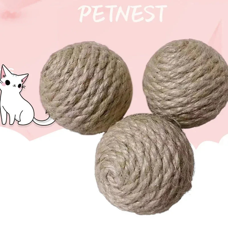 10pcs Solid Colored Sisal Ball Cat Teasing Toy Ball Self Hi Grinding Teeth Durable Cat Teasing Stick Cat Making Sound Bell Ball