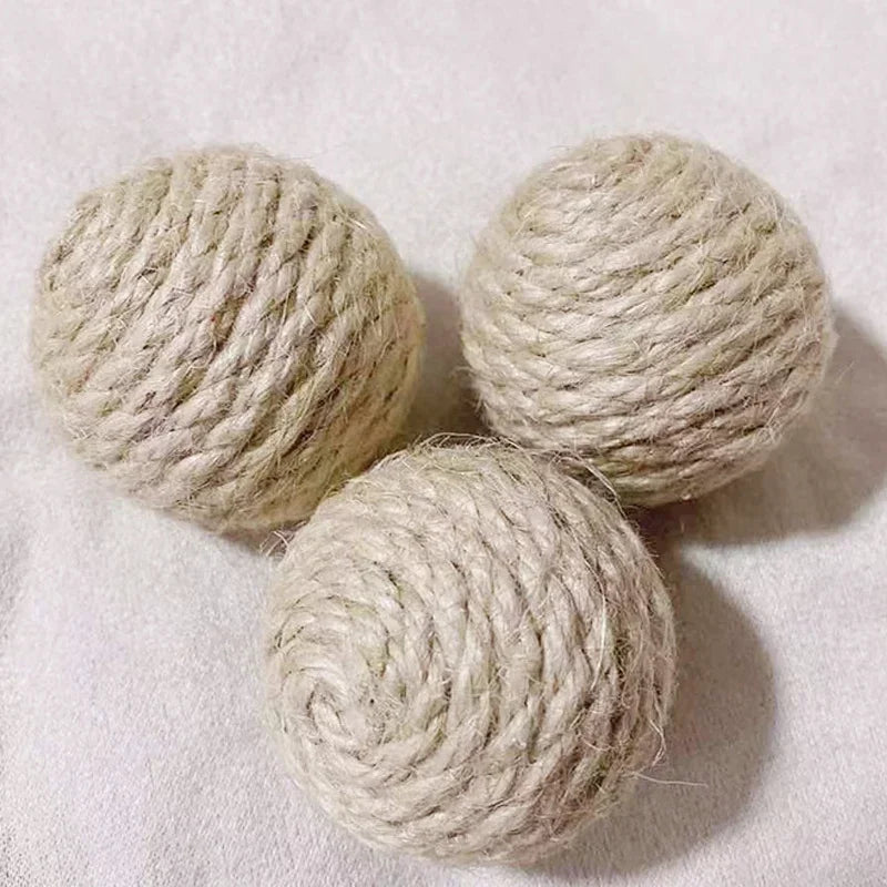 10pcs Solid Colored Sisal Ball Cat Teasing Toy Ball Self Hi Grinding Teeth Durable Cat Teasing Stick Cat Making Sound Bell Ball
