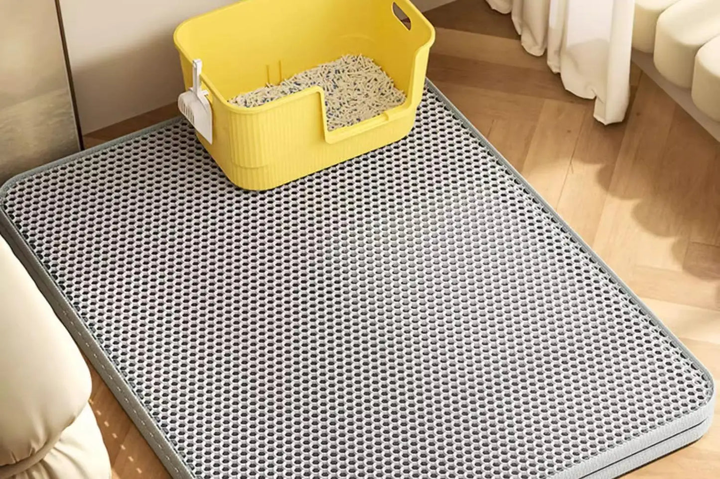 Alfombrilla extragrande para arena de gatos, resistente, impermeable, de 2 capas, antideslizante, lavable, protector de suelo para mascotas, caja de arena, tapón de arena