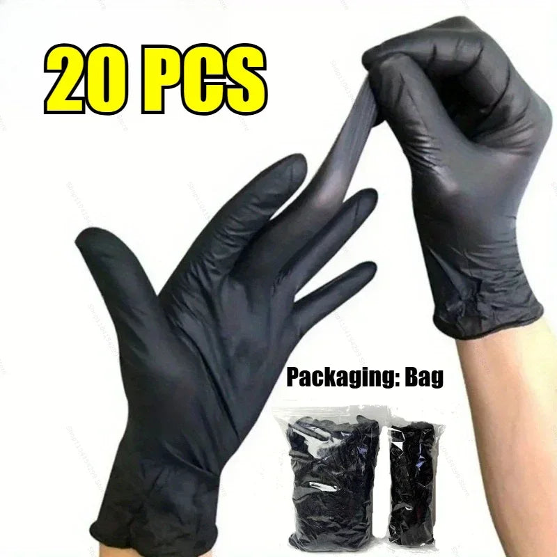 20/100Pc Housework Strong Black Disposable Nitrile Gloves PVC Latex Free AntiStatic Garden Pet Care Tattoo Work Oil-proof Gloves