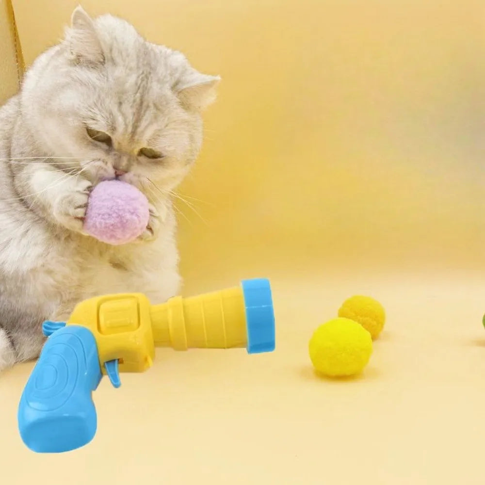 Cat Plush Ball Shooting Gun Kitten Creative Shooting Gun Games Stretch Plush Ball Toy Cat Self Hi Silent Ball Toy Pet Supplies