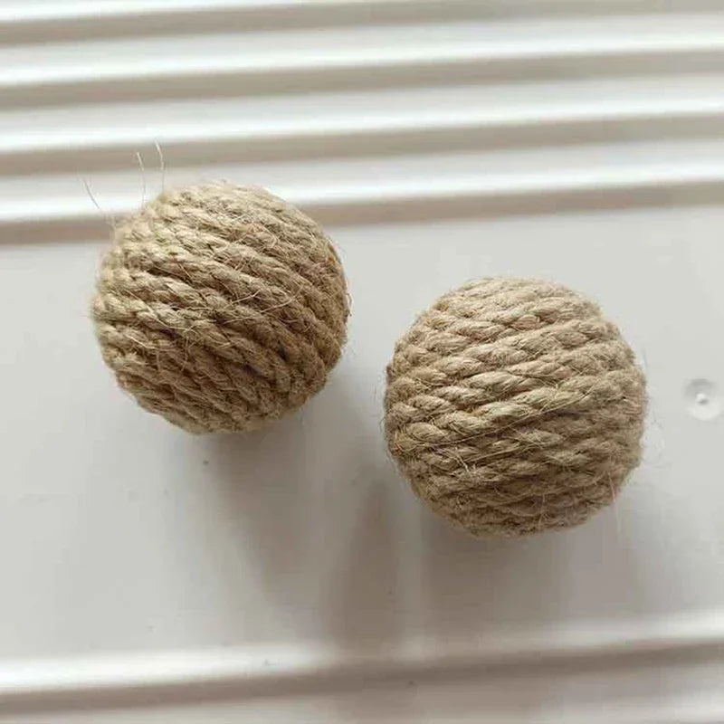 10pcs Solid Colored Sisal Ball Cat Teasing Toy Ball Self Hi Grinding Teeth Durable Cat Teasing Stick Cat Making Sound Bell Ball