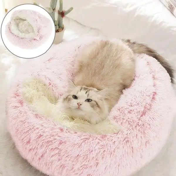 Soft Plush Pet Bed Round Semi Closed Cat Bed Shell Type Pet Mattress Warm Cat Dog 2 in 1 Sleeping Nest Cave for Small Dogs