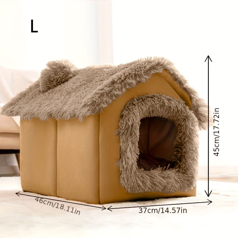 Comfortable All Seasons Cat Bed, Semi-Enclosed Pet Sleeping Bed with Removable Non-Slip Bottom Cat House