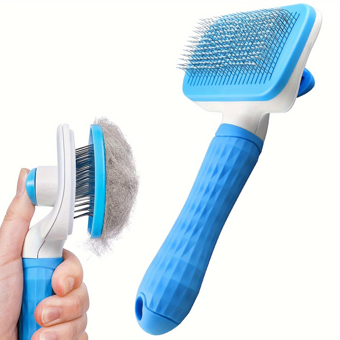 1-in-1 Pet Massage Comb & Brush - Heavy-Duty Ergonomic Design with One-Click Detachable Head, Efficient Shedding & Grooming Tool for Dogs & Cats, Reduces Shedding, Undercoat Removal, Minimizes Hair Flying - White & Black Colo