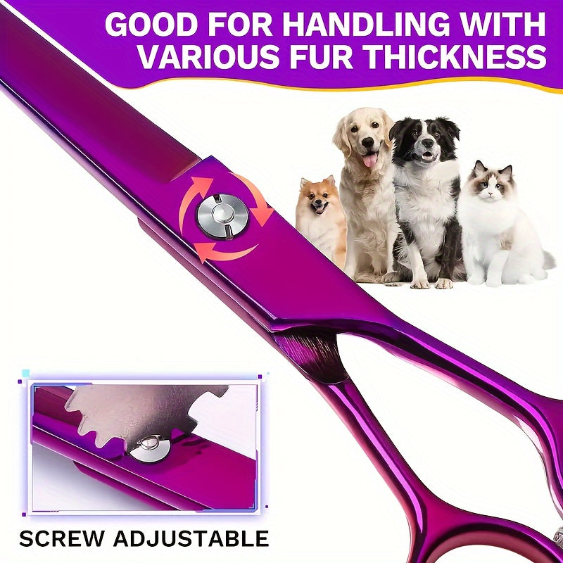 1pc Curved Shear For Dogs, Purple Titanium Plating Pet Grooming Scissors With Ergonomic Handle, Stainless Steel Hair Scissor For Dogs, Cats And Other Pets
