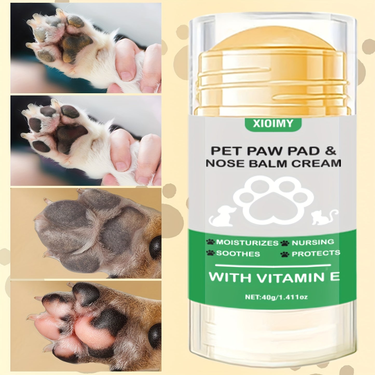 1.411oz Vitamin E Pet Paw Pad & Nose Balm Cream - Moisturizing Stick for Cats & Dogs, Soothes Dry Cracks, Deep Hydration, Portable & Unscented