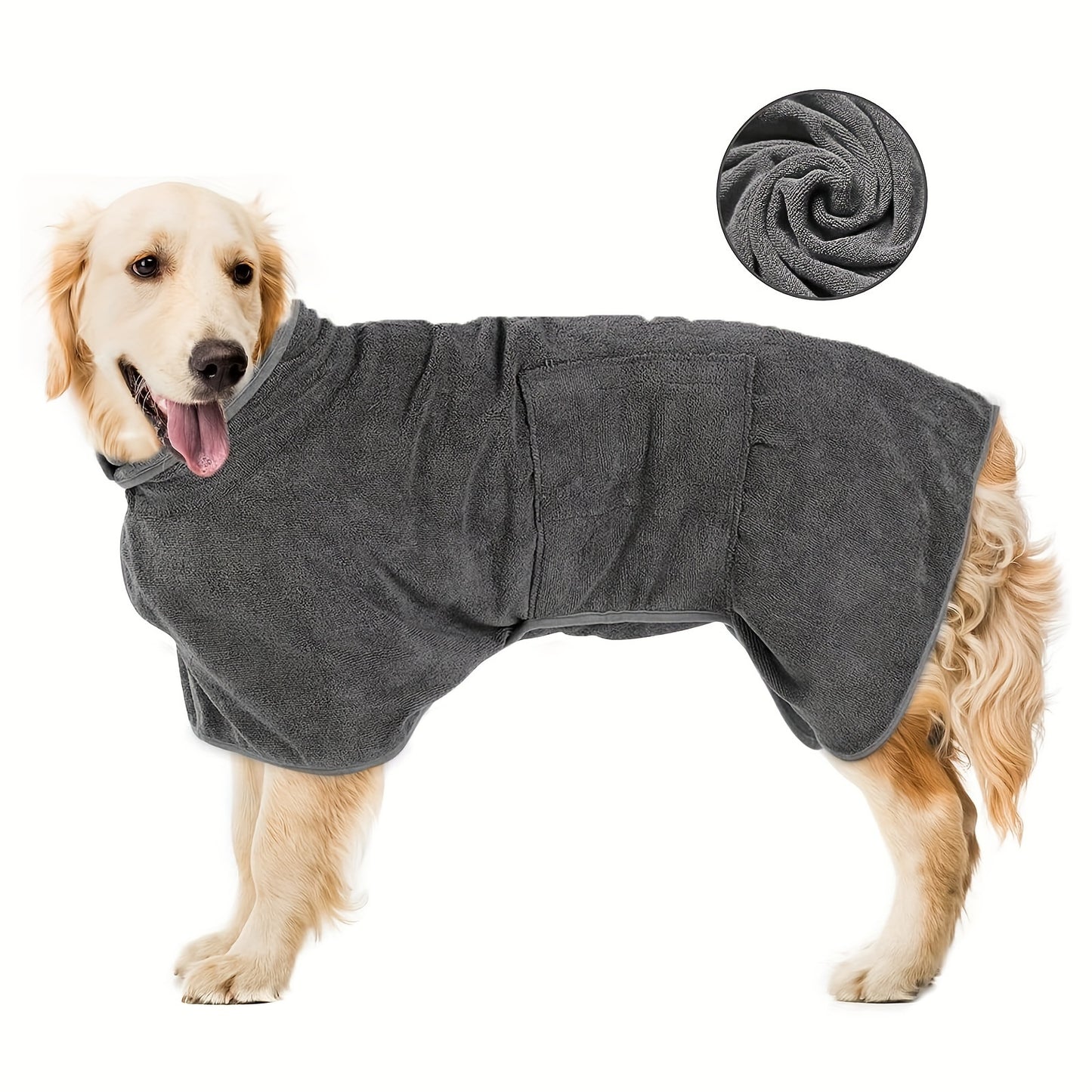 1Pc Plush Dog Bathrobe Towel - Super Absorbent, Quick Drying, Adjustable Collar and Waist, Magic Sticker, Moisture Absorption, Prevents Pet Hair Loss - Ideal for Small, Medium, Large Dogs and Cats