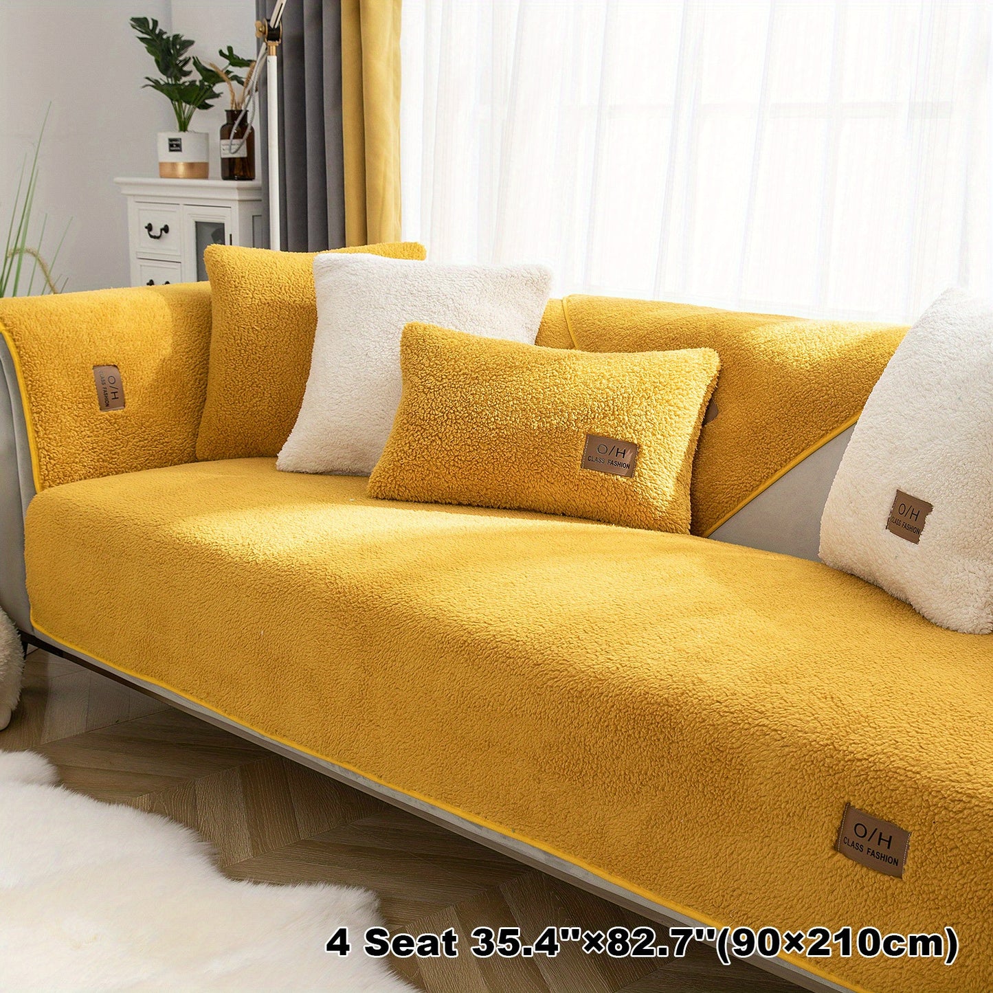 1pc Thickened Sherpa Velvet Sofa Slipcover, Pets Dog Friendly, Sherpa Fleece Sofa Couch Cover, Furniture Protector Fuzzy Non Slip Sofa Slipcover, For Bedroom Office Living Room Decor