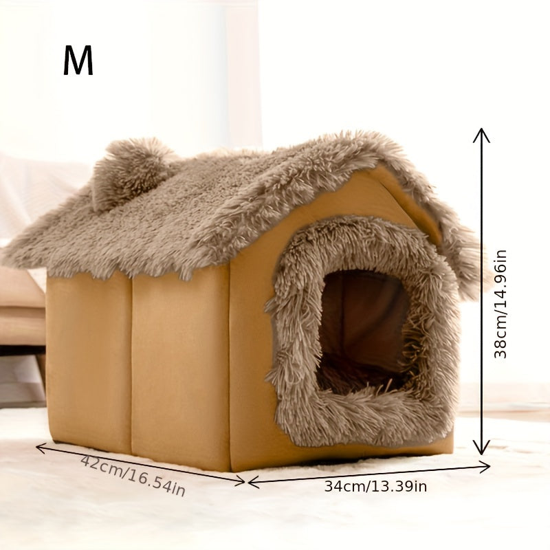 Comfortable All Seasons Cat Bed, Semi-Enclosed Pet Sleeping Bed with Removable Non-Slip Bottom Cat House