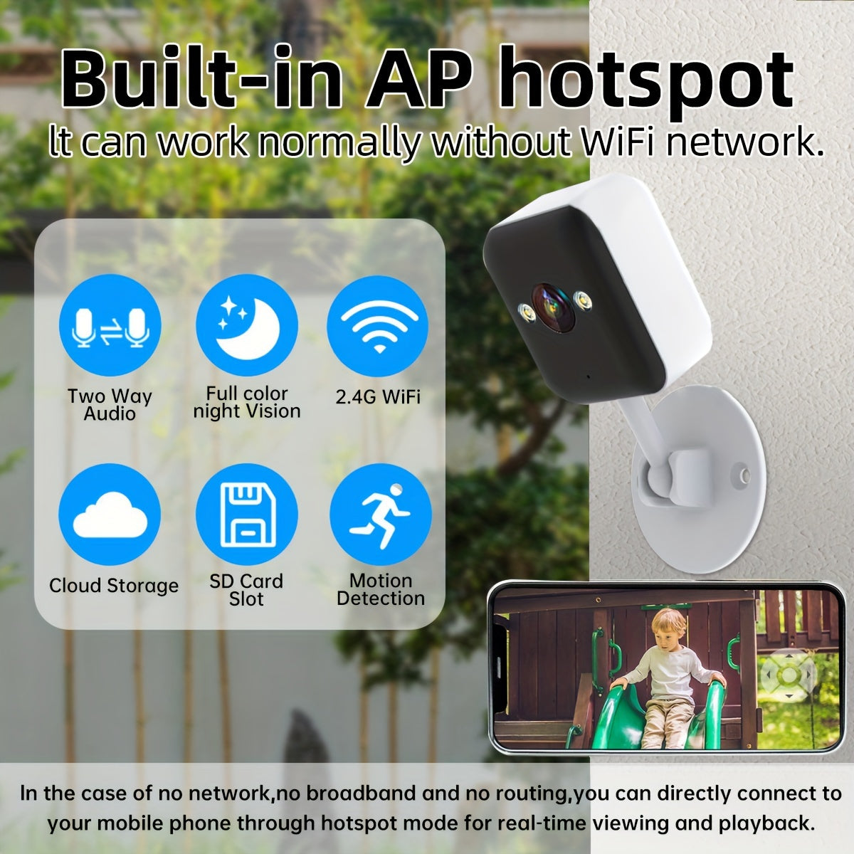 1080P FHD Wireless Surveillance Camera, full-Color Night Vision, Two-Way Voice CallMotion Detection, Built-in AP Hotspot, Can Be Viewed Without Internet, Take Care ofChildren, Elderly And Pets Safety Surveillance Camera