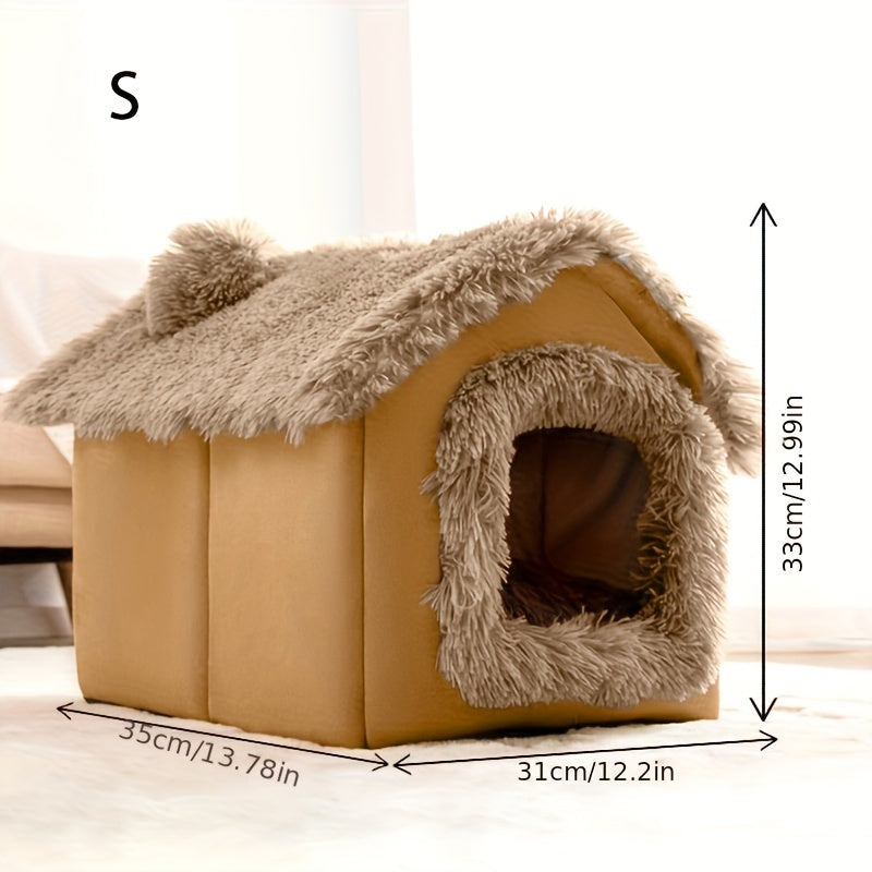 Comfortable All Seasons Cat Bed, Semi-Enclosed Pet Sleeping Bed with Removable Non-Slip Bottom Cat House