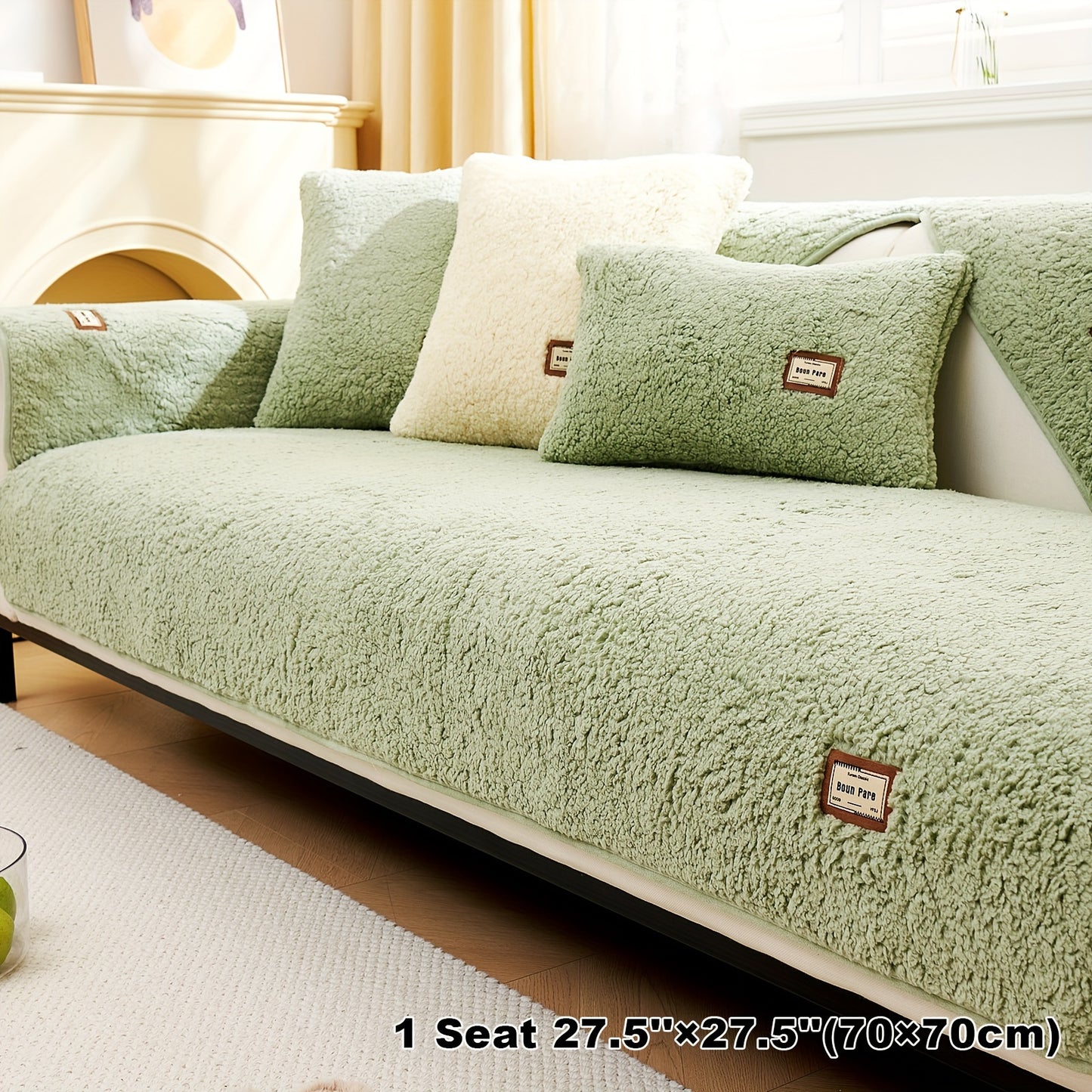 1pc Plush Sherpa Sofa Cover - Soft, Fuzzy, Non-Slip, Pet-Friendly, Thickened Furniture Protector for Bedroom, Office, Living Room Home Decor - Easy to Clean, Durable, Stain-Resistant, Machine Washable