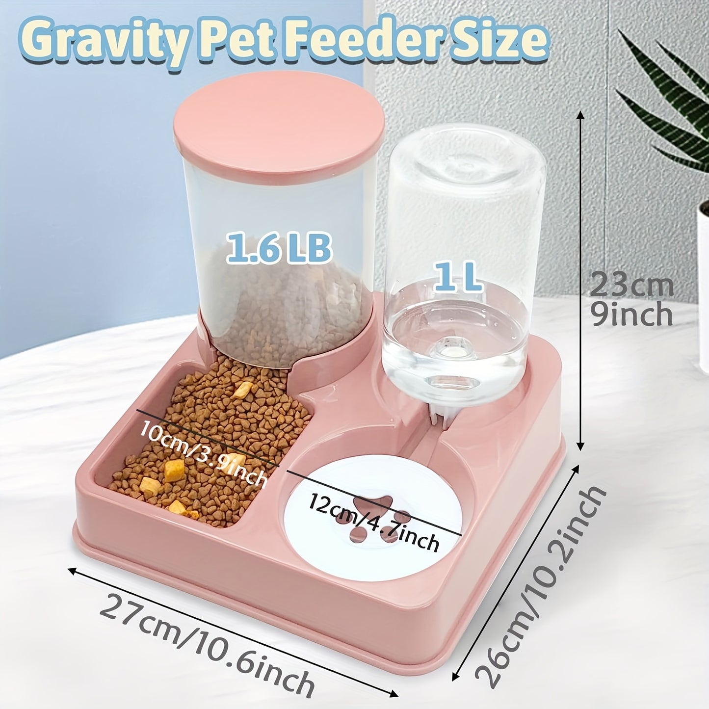 Automatic Cat Feeder Water Dispenser Set, 2 In 1 Tilted Automatic Pet Food And Water Feeder Gravity Food Feeder And Waterer For Indoor Cats