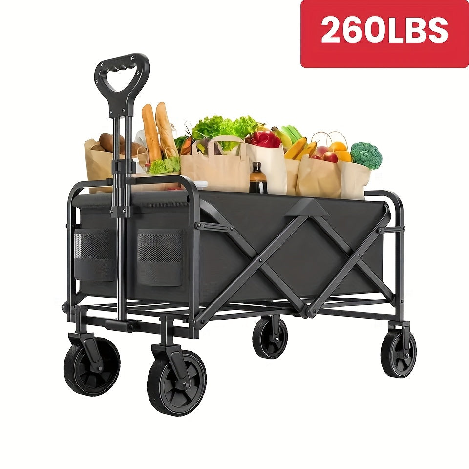 1pc Heavy-Duty Collapsible Foldable Utility Wagon Cart with All-Terrain Wheels, 30" Large Capacity RV/Garden/Beach Cart, 450 Capacity (Weight-Limit Equivalent), Lightweight Metal Frame for Camping, Groceries, Furniture & Pets