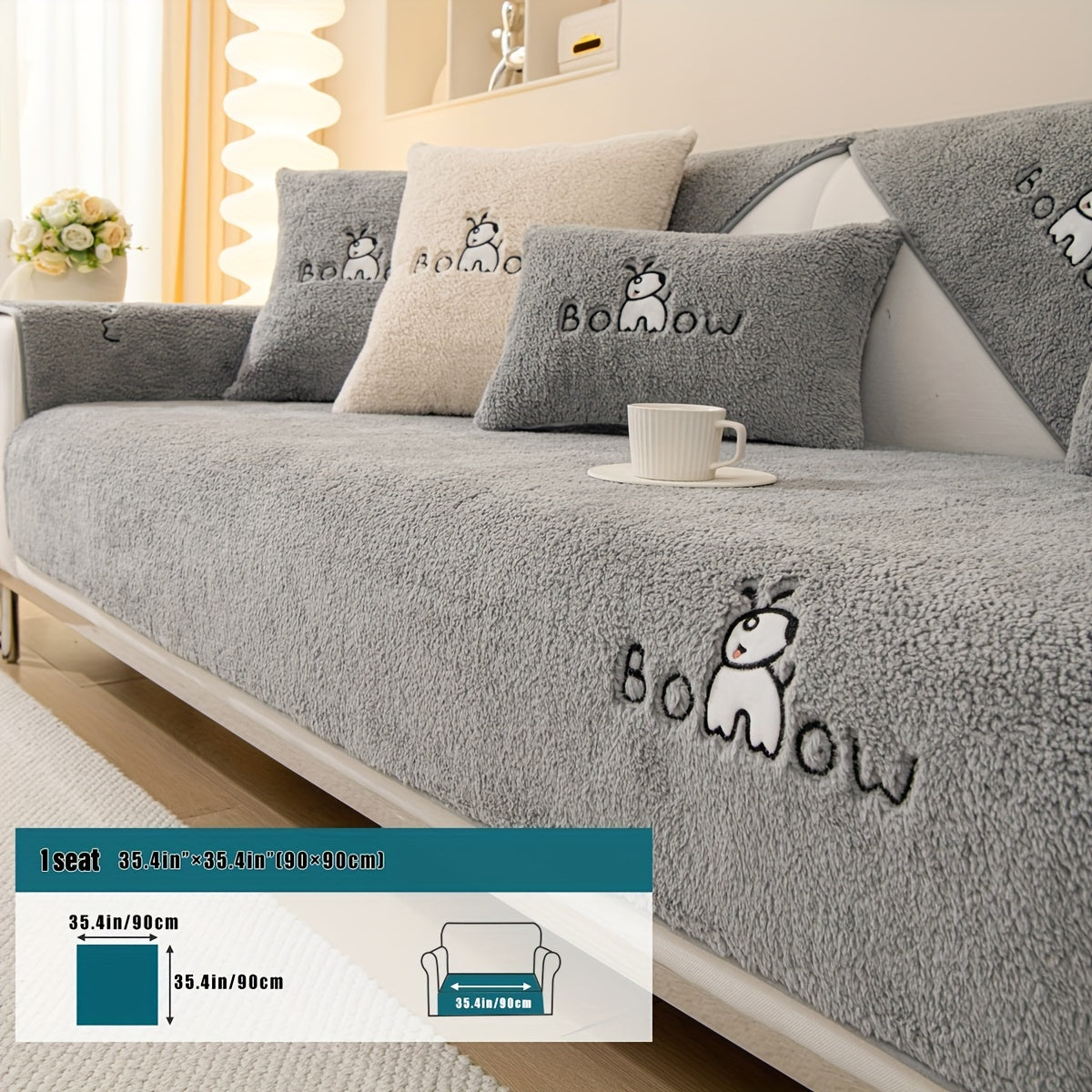 1pc Thickened Sherpa Sofa Slipcover - Soft Fuzzy Pet-Friendly Couch Protector Cover with Non-Slip Backing - Perfect Furniture Protector for Bedroom, Office, Living Room Home Decor